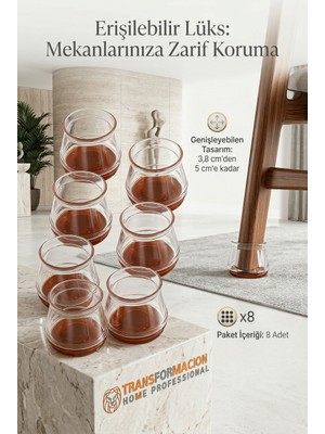 Transformacion  Silent Keçe Tabanlı Şeffaf Sandalye Ayak Koruyucu 8'li Set 723000