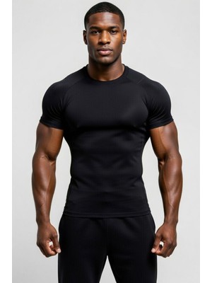 Flex Premium Siyah Kısa Kol Compression Erkek T-Shirt Spor Gym Fitness Boks Kickboks Tişört