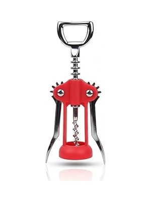 Starseven Kırmızı Kanatlı Tirbuşon Şarap Açacağı – Paslanmaz Çelik Vidalı, Ergonomik Kollu, Klasik Şişe Açaca