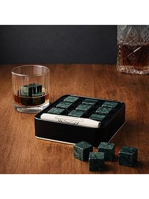 Starseven Perlotus Granit Eskitme Viski Taşı Metal Kutulu, Doğal, Sulandırmadan Soğutur (9 Adet) Yeniyıl Yılb