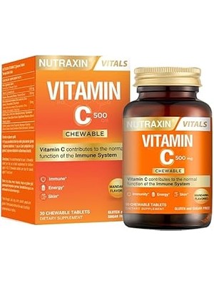 Starseven Nutraxin Chewable C 500 | Çiğnenebilir Form | Şeker Gluten Içermez | 30 Tablet