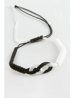Starseven Siyah Beyaz Makrome Örgülü Bileklik