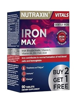 Starseven Nutraxin Iron 17 | Gentle Iron + C, B12, B6 | 90 Tablet | Şeker Gluten Içermez