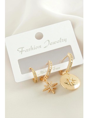 Starseven 3 Adet Yıldız Zirkon Taşlı Küpe