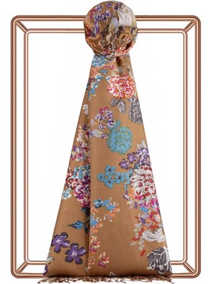 İpekevi Ipekevi Yalı Bahçesi Desenli Ipek Şal 05716-SÜTLÜ Kahve