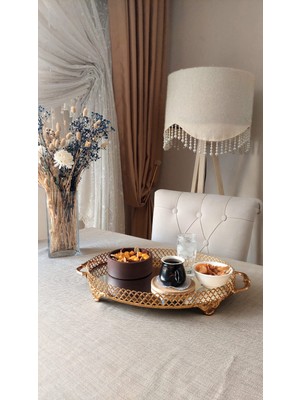 Hobizer Tekstil Simli Linen Masa Örtüsü Gold 150X215 cm