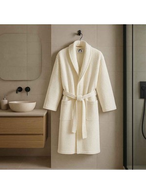 Alesta Home Pamuklu Waffle Bornoz BRNZ015 - Krem, L/XL