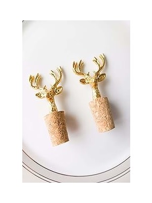 Starseven Altın Geyik Figür Mantarlı Tıpa 2 Adet Renkli ST00318