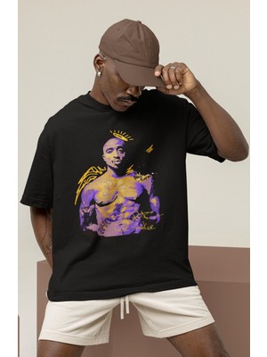 Sevbano Tasarım Tupac Rapper Şarkıcı 2pac Baskılı Unisex Oversize Tişört