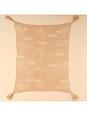 Starseven Maison Sloth Hayvan BASKILI%100 Akrilik Battaniye, Bej, 100X120 cm