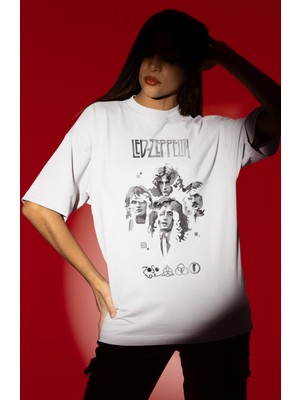 Sevbano Tasarım LED Zeppelin Rock Metal Müzik Grubu Baskılı Unisex Oversize Tişört