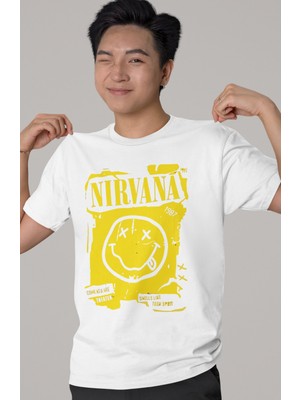 Sevbano Tasarım Nirvana Rock Metal Müzik Grubu Baskılı Unisex Oversize Tişört
