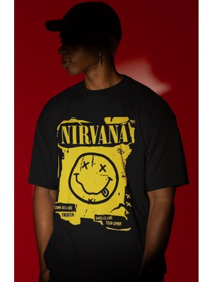 Sevbano Tasarım Nirvana Rock Metal Müzik Grubu Baskılı Unisex Oversize Tişört