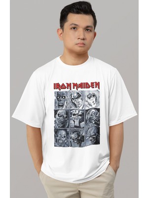 Sevbano Tasarım Iron Maiden Rock Metal Müzik Grubu Baskılı Unisex Oversize Tişört