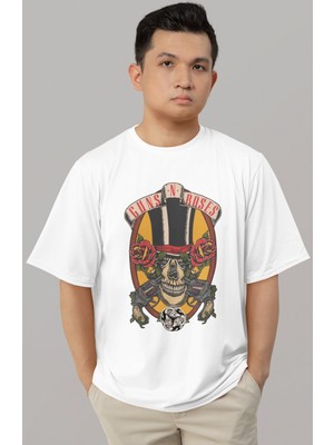 Sevbano Tasarım Guns 'n Roses Rock Metal Müzik Grubu Baskılı Unisex Oversize Tişört
