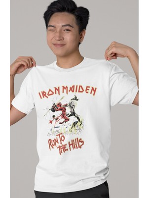 Sevbano Tasarım Iron Maiden Run To The Hills Rock Metal Müzik Grubu Baskılı Unisex Oversize Tişört
