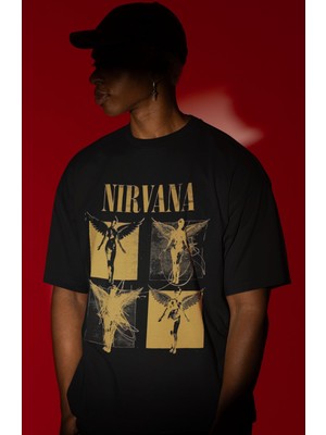 Sevbano Tasarım Nirvana Rock Metal Müzik Grubu Baskılı Unisex Oversize Tişört