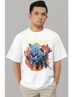 Sevbano Tasarım Iron Maiden Rock Metal Müzik Grubu Baskılı Unisex Oversize Tişört