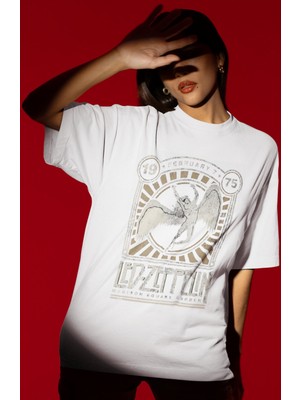 Sevbano Tasarım Led-Zeppelin Rock Metal Müzik Grubu Baskılı Unisex Oversize Tişört