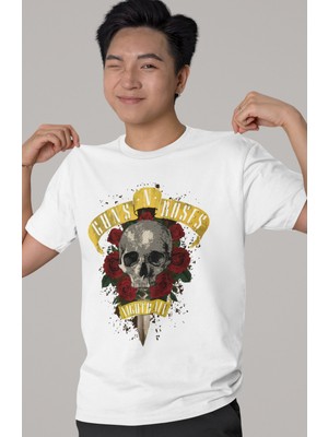 Sevbano Tasarım Guns 'n Roses Rock Metal Müzik Grubu Baskılı Unisex Oversize Tişört