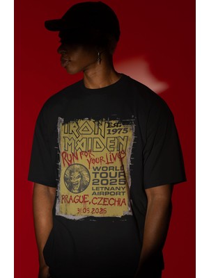 Sevbano Tasarım Iron Maiden Rock Metal Müzik Grubu Baskılı Unisex Oversize Tişört