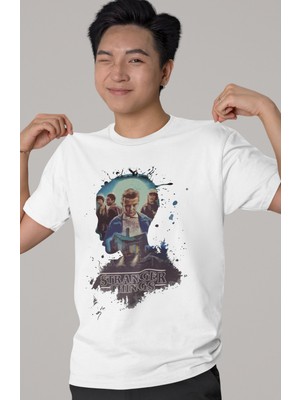 Sevbano Tasarım Stranger Things Dizi Baskılı Unisex Oversize Tişört