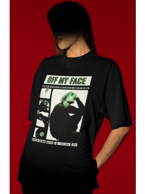 Sevbano Tasarım Off My Face Justin Bieber Şarkıcı Baskılı Unisex Oversize Tişört
