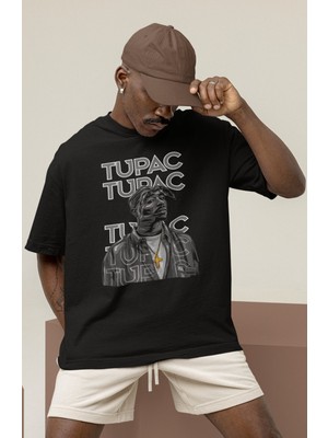 Sevbano Tasarım Tupac Rapper 2pac Şarkıcı Baskılı Unisex Oversize Tişört