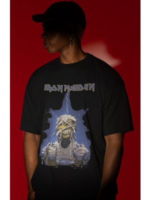 Sevbano Tasarım Iron Maiden Rock Metal Müzik Grubu Baskılı Unisex Oversize Tişört