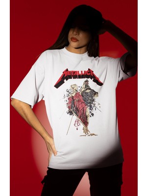 Sevbano Tasarım Metallica Rock Metal Müzik Grubu Baskılı Unisex Oversize Tişört