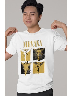 Sevbano Tasarım Nirvana Rock Metal Müzik Grubu Baskılı Unisex Oversize Tişört