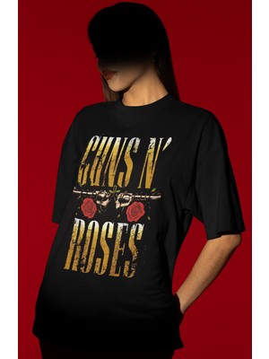 Sevbano Tasarım Guns 'n Roses Rock Metal Müzik Grubu Baskılı Unisex Oversize Tişört
