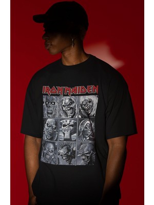 Sevbano Tasarım Iron Maiden Rock Metal Müzik Grubu Baskılı Unisex Oversize Tişört