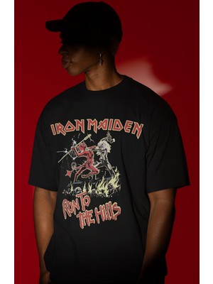Sevbano Tasarım Iron Maiden Run To The Hills Rock Metal Müzik Grubu Baskılı Unisex Oversize Tişört