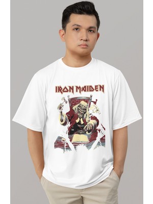 Sevbano Tasarım Iron Maiden Rock Metal Müzik Grubu Baskılı Unisex Oversize Tişört