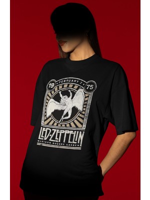 Sevbano Tasarım Led-Zeppelin Rock Metal Müzik Grubu Baskılı Unisex Oversize Tişört