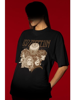 Sevbano Tasarım LED Zeppelin Rock Metal Müzik Grubu Baskılı Unisex Oversize Tişört