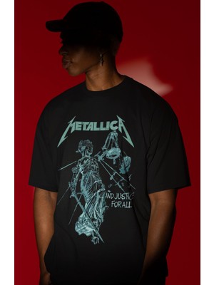 Sevbano Tasarım Metallica Rock Metal Müzik Grubu Baskılı Unisex Oversize Tişört