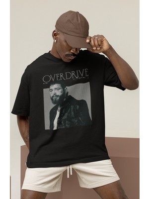 Sevbano Tasarım Overdrive Post Malone Rapper Şarkıcı Baskılı Unisex Oversize Tişört