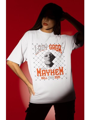 Sevbano Tasarım Lady Gaga Mayhem Şarkıcı Baskılı Unisex Oversize Tişört