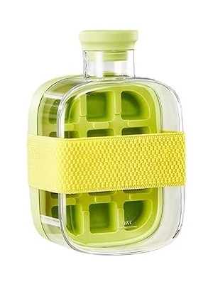 Starseven Promosyonca Silikon Buz Kalıbı, Sert Plastik Gövdeli, Pipetli Su Şişesi, 500 ml (Yeşil)