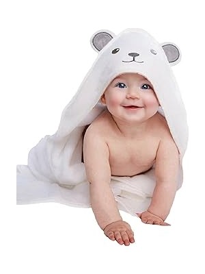 Starseven MINUCHE%100 Pamuk Bambu Havlu Kundak - Ayıcık Kulak Desenli Banyo Havlusu - 75X75 cm