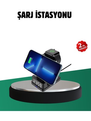 İntora Kablosuz Şarjlı Dijital Masa Saati – 3 Parlaklık Seviyeli Led, Hızlı Şarj, Uyumlu