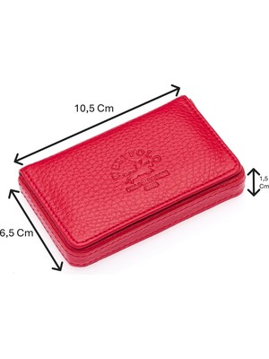 Westpolo Hakiki Deri Unisex Tek Bölmeli Kartlık - Kırmızı