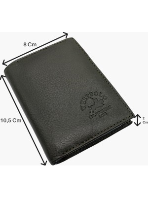 Westpolo Hakiki Deri Kağıt Para ve Bol Şeffaf Kart Bölmeli Unisex Kartlık - Haki