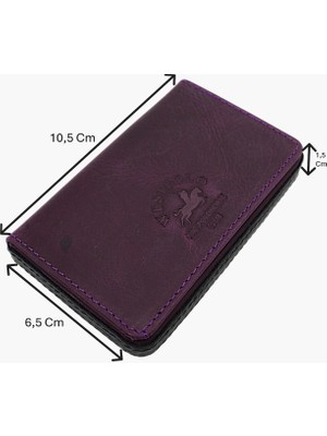Westpolo Eskitme Hakiki Deri Unisex Tek Bölmeli Kartlık - Mürdüm-Siyah