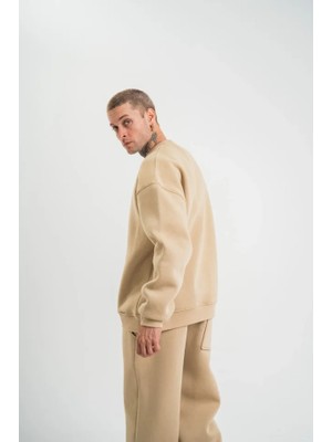 Meğdaix Uzun Kol Bisiklet Yaka Basic Sweatshirt - Bej