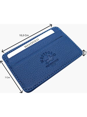 Westpolo Hakiki Deri Unisex Ince Kartlık - Saks Mavi