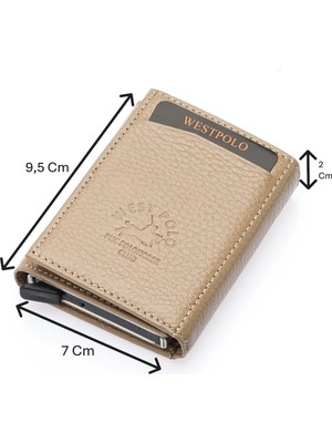 Westpolo Hakiki Deri Unisex Mekanizmalı Cüzdan – 8 Kartlık - Vizon