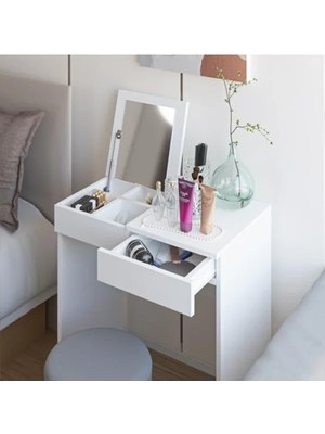 Esranın Dünyası Aynalı Makyaj Masası - 2 Çekmeceli - Beyaz - 70X42 cm